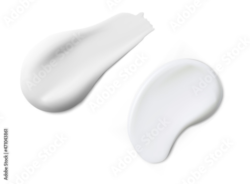 Cosmetic cream texture. Cream smear swatch, vector. Moisturizer lotion stroke, creamy sample set. Smooth facial blush base, gloss concealer foundation, facial care treatment