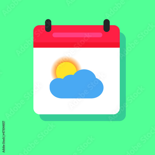  sunny day meteorology symbol in calendar sign flat cartoon illustration isolated, idea of summer month time image Overcast with sun weather forecast meteo icon