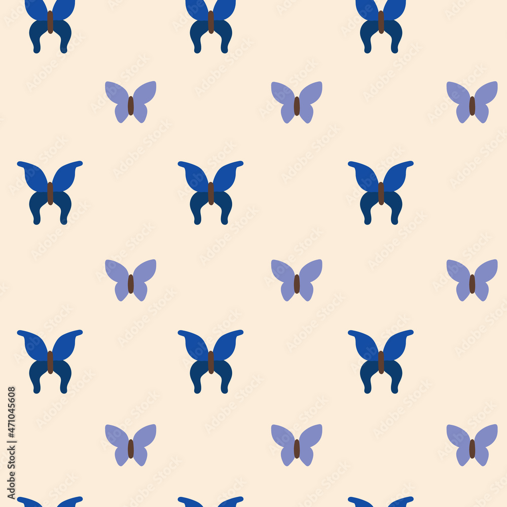 Vector seamless pattern with blue butterfly and brown dragonfly. Endless print with different lepidopteran insects. Vector seamless pattern with blue butterfly and brown dragonfly. Endless print with different lepidopteran insects.