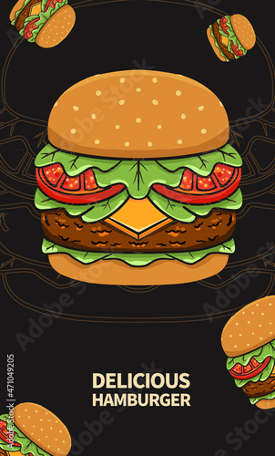 Cartoon hamburger food poster design  