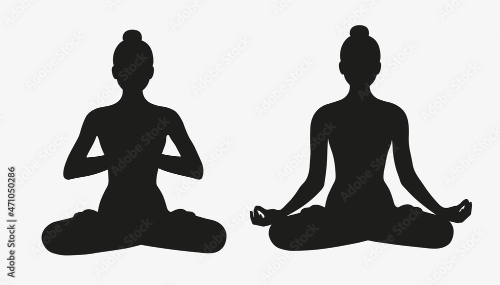 Young woman sitting in yoga lotus pose view from back. Meditating girl  illustration. Yoga woman, meditation, anti-stress 19654017 Vector Art at  Vecteezy