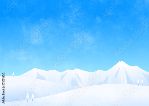 雪原と雪山 横長