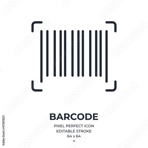 Barcode editable stroke outline icon isolated on white background flat vector illustration. Pixel perfect. 64 x 64. photo