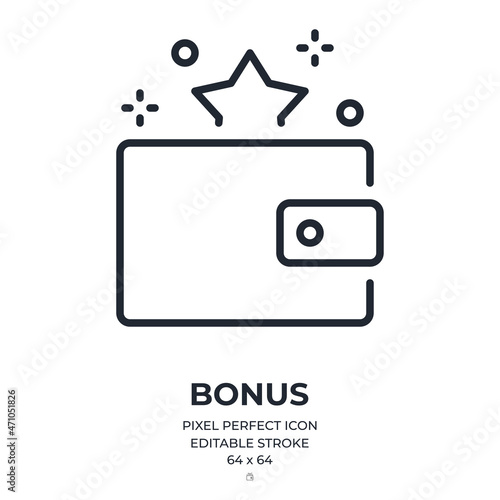 Money bonus editable stroke outline icon isolated on white background flat vector illustration. Pixel perfect. 64 x 64.