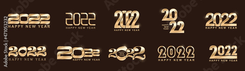 2022 happy new year, set of 2022 golden text, vector illustration