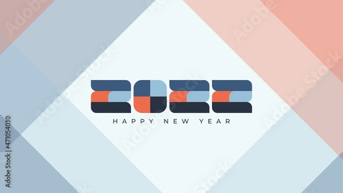 2022 Happy New Year Abstract banner design in retro style made of various geometric shapes in perfect colors. Landing Page. Brochure. Card. Template.