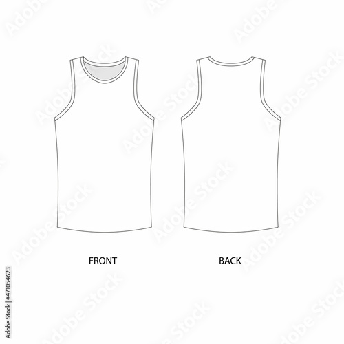 Vector illustration of a Basketball jersey with round neck. Basketball jersey template design. Tank top technical sketch.