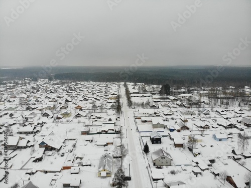 Aerial view of Krasnye Kursantov street in winter (Murygino, Kirov region, Russia) photo