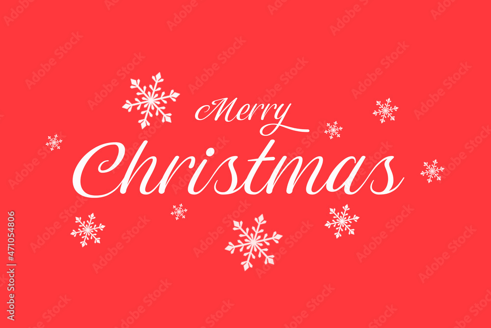 Illustration with the text Merry christmas on a red background with beautiful white snowflakes around it, concepts