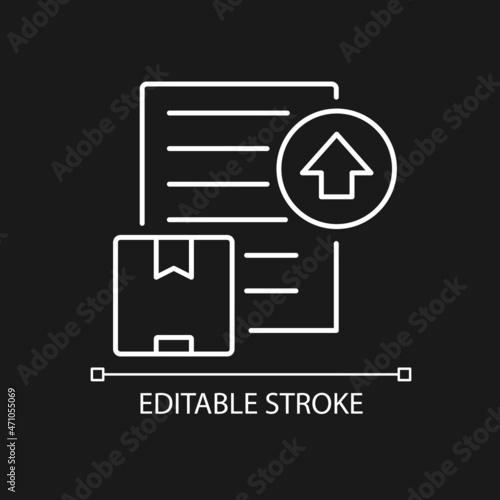 International shipment export license white linear icon for dark theme. Global trade document. Thin line customizable illustration. Isolated vector contour symbol for night mode. Editable stroke