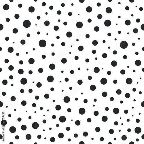 Abstract seamless pattern black points. Texture with black circles various size on white background. Vector illustration in flat simple design