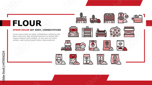 Flour Factory Industry Production Landing Web Page Header Banner Template Vector. Wheat And Oat, Barley And Rice Flour For Baking. Agronomy Field With Growing Plant And Industrial Machine Illustration