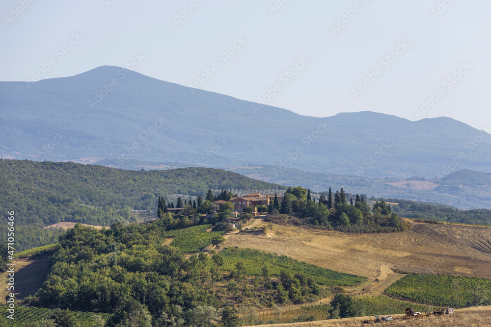 View of Val d'Orcia region at sunrise near Siena, Tuscany, Italy. View of Val d'Orcia region at sunrise near Siena, Tuscany, Italy.