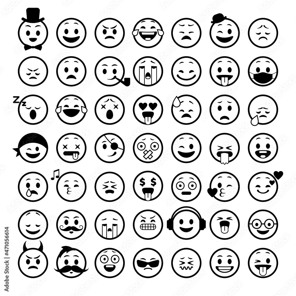 Set of smiley faces with positive and negative emotions. Emoji icon. Emoticon sign. Vector illustration. Set of smiley faces with positive and negative emotions. Emoji icon. Emoticon sign. Vector illustration.