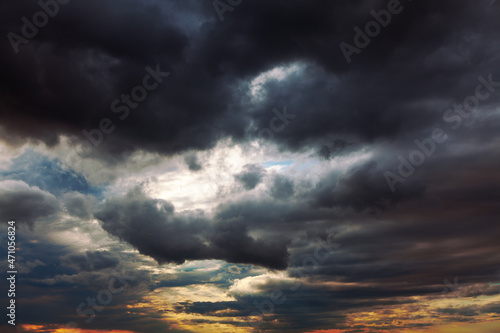 Photography Storm black clouds . Apocalyptic sky . Darkness with cloudscape