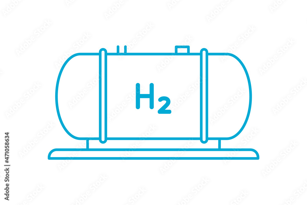 Big blue hydrogen tank line icon. Hydrogen fuel storage. Industrial cylinder gas tank. Liquid or gas hydrogen. High pressure tank. Sustainable energy concept. Vector illustration, flat, clip art. Big blue hydrogen tank line icon. Hydrogen fuel storage. Industrial cylinder gas tank. Liquid or gas hydrogen. High pressure tank. Sustainable energy concept. Vector illustration, flat, clip art.
