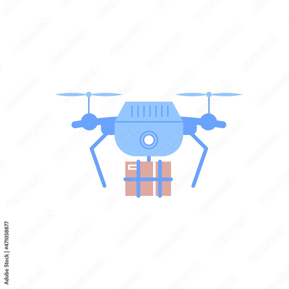 Vector flat cartoon quadcopter with parcel isolated on empty background-modern transportation technologies,drone delivery service concept,web site banner ad design Vector flat cartoon quadcopter with parcel isolated on empty background-modern transportation technologies,drone delivery service concept,web site banner ad design