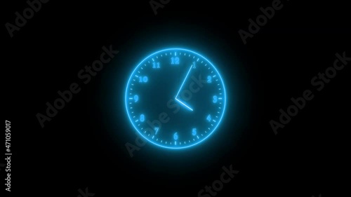 Wallpaper Mural Cyan neon light analog clock isolated animated on black background Torontodigital.ca
