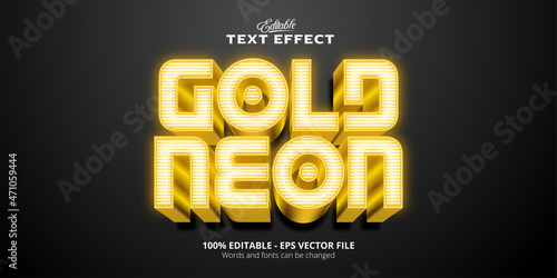 Black background, gold style editable text effect, gold neon text
