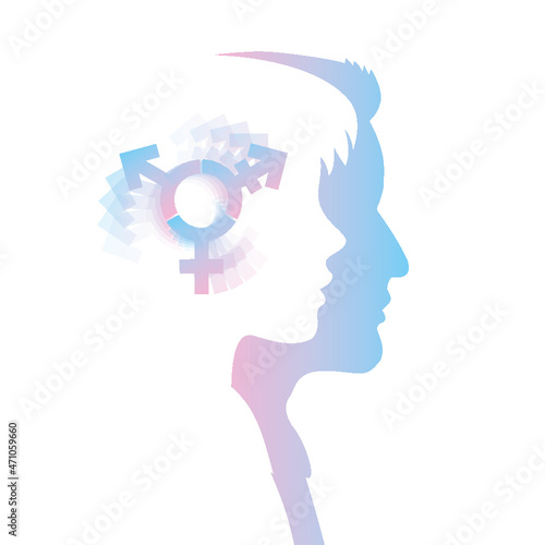 man woman divers gender  symbol with a confused head