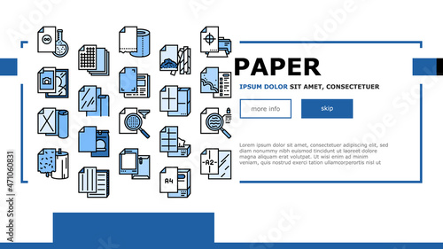 Paper List For Printing Poster Landing Web Page Header Banner Template Vector. Filter And Tissue Paper, Photographic And With Watermarked, A2 And A4 Format Sheet Illustration