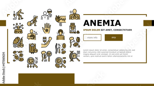 Anemia Patient Health Problem Landing Web Page Header Banner Template Vector. Fanconi And Autoimmune Hemolytic Anemia Disease, Dizziness Or Lightheadedness, Shortness Of Breath And Illustration