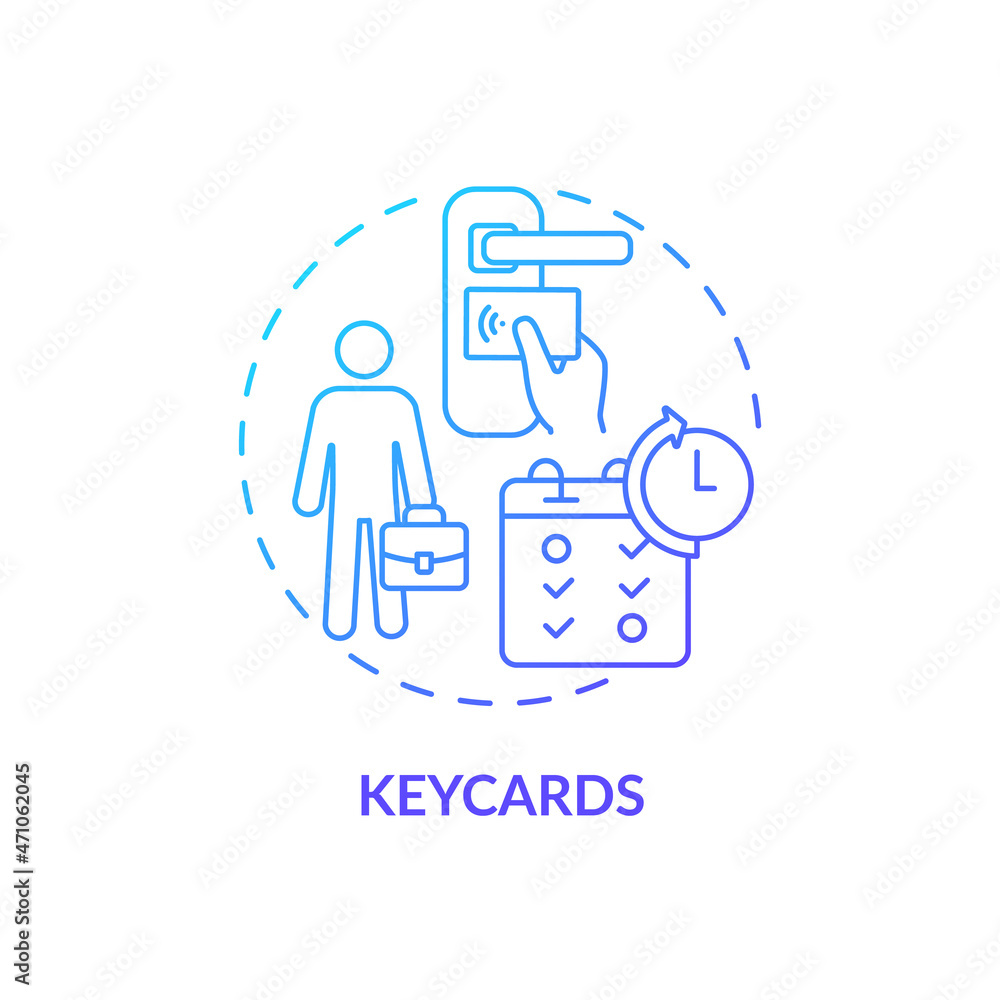 Keycards blue gradient concept icon. Sensor reader on office door. Workplace security. Employee monitoring abstract idea thin line illustration. Vector isolated outline color drawing Keycards blue gradient concept icon. Sensor reader on office door. Workplace security. Employee monitoring abstract idea thin line illustration. Vector isolated outline color drawing