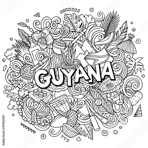 Guyana hand drawn cartoon doodle illustration. Funny local design.