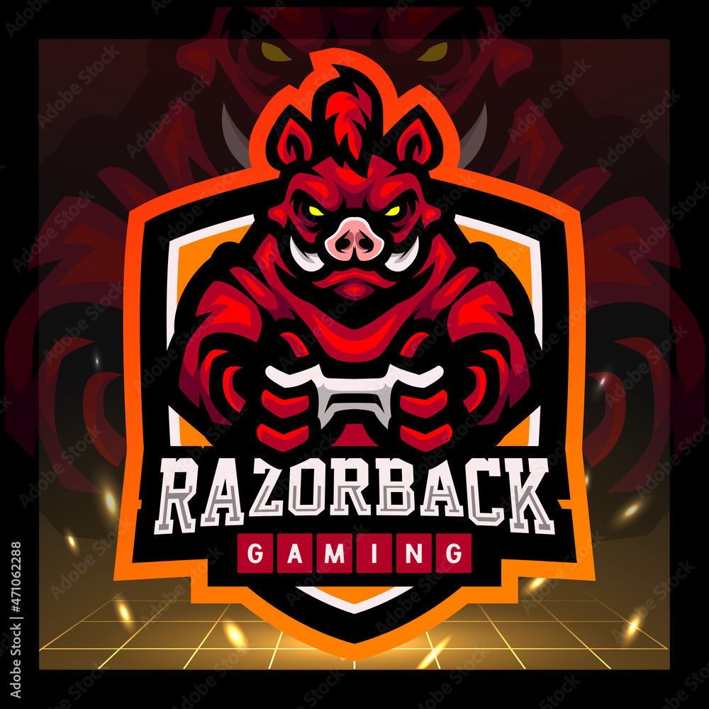 Razorback mascot. esport logo badge