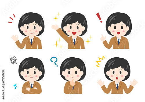女子高生の表情イラストセット