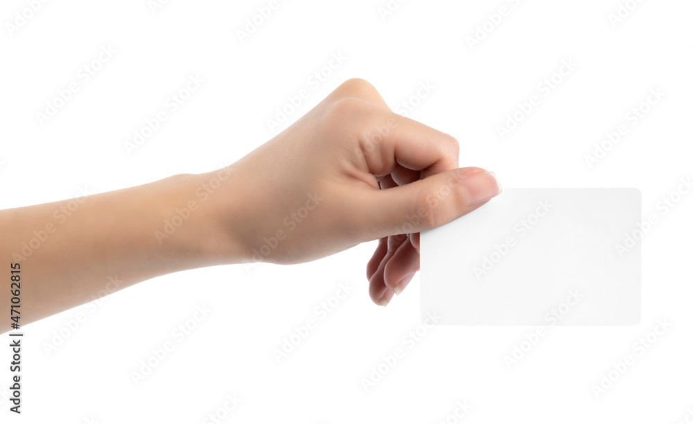 Hand holding blank card isolated with clipping path Hand holding blank card isolated with clipping path