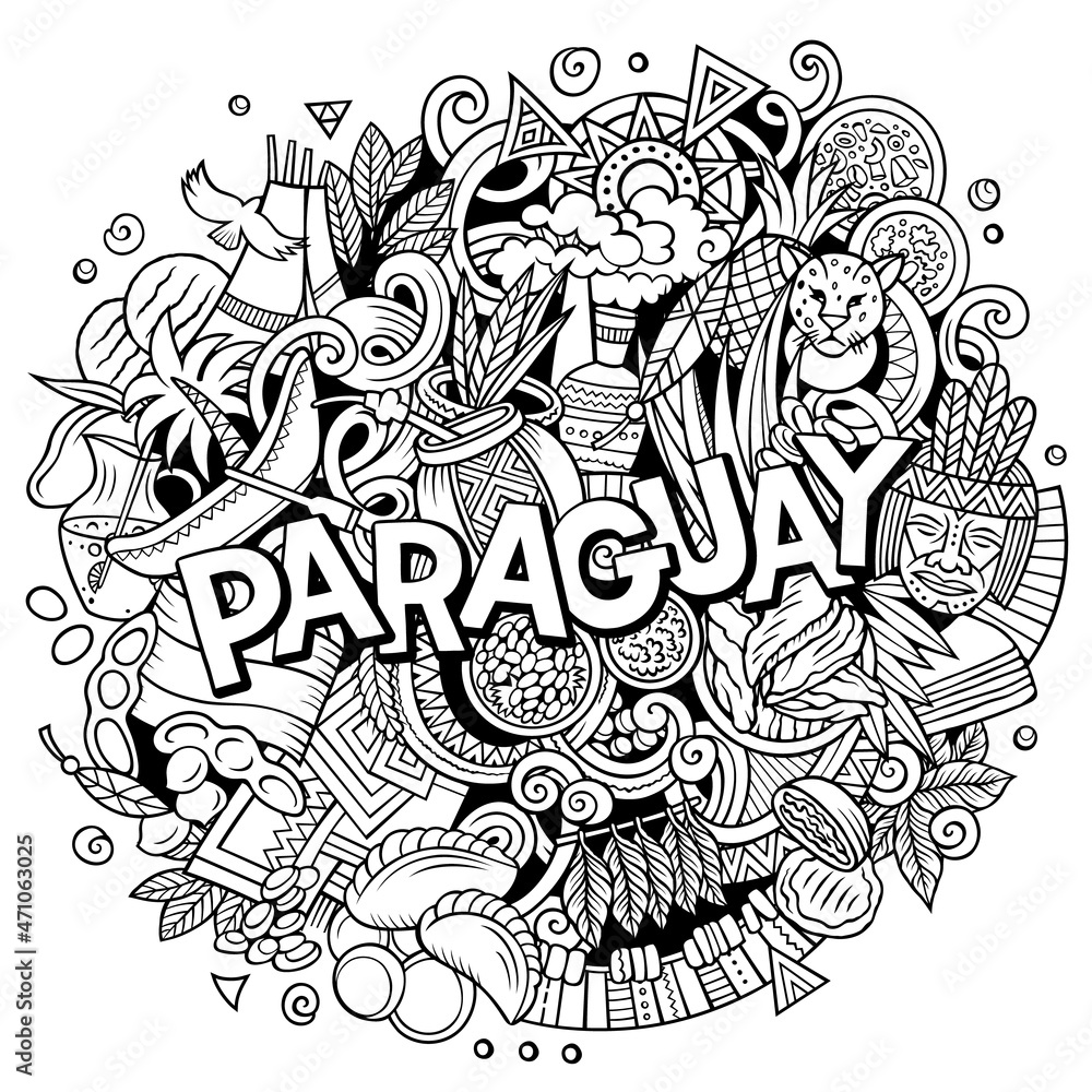 Paraguay hand drawn cartoon doodle illustration.
