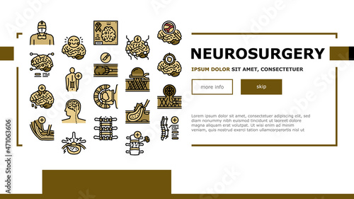 Neurosurgery Medical Treatment Landing Web Page Header Banner Template Vector. Stereotactic Radiosurgery And Pediatric Neurosurgery, Neuro-oncology , Coil Embolization And Spinal Surgery Illustration