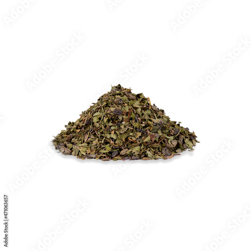 pile of mint relax tea isolated on white background