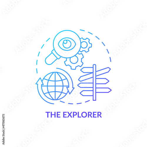Explorer blue gradient concept icon. Types of expats abstract idea thin line illustration. Person seeking for new experience. Discover and explore. Vector isolated outline color drawing