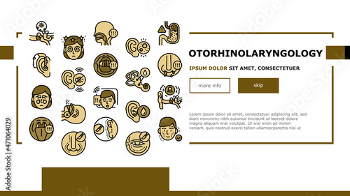 Otorhinolaryngology Treatment Landing Web Page Header Banner Template Vector. Cholesteatoma And Hoarseness Health Problem, Rhinoplasty Surgery Menieres Symptom Otorhinolaryngology Treat Illustration