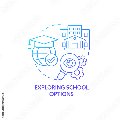Exploring school options blue gradient concept icon. Things to consider when move abstract idea thin line illustration. Education opportunities for kids. Vector isolated outline color drawing