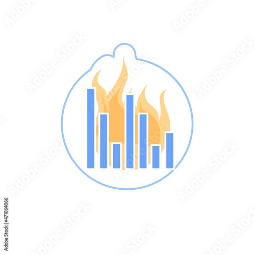Vector flat cartoon chart graph on fire isolated on empty background-office interior elements deadline stress situation workplace organization concept web site banner ad design