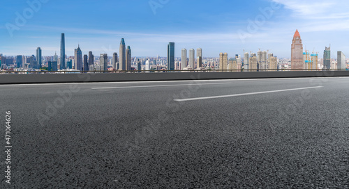 Empty asphalt road and city skyline and building landscape, China.