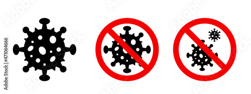 Coronavirus icon set. Covid 19. Virus stop sign. Covid 19 Icon Symbols Black and Outline
