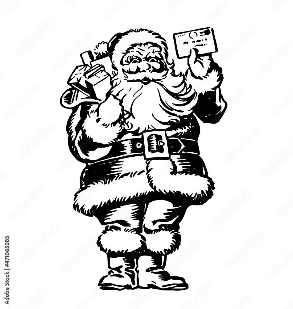 Fototapeta premium santa holding letter vintage illustration
