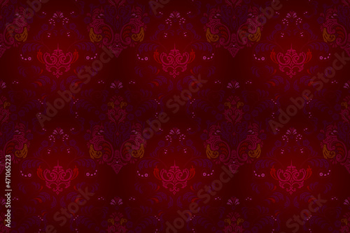 Seamless pattern with interesting doodles on colorfil background. Pano. Raster illustration.