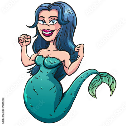 Cartoon mermaid flexing her muscles
