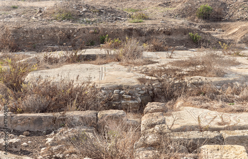 Excavations  of the ancient Phoenician city Tel Shikmona, on the shores of the Mediterranean Sea, near Haifa city, on north of Israel photo