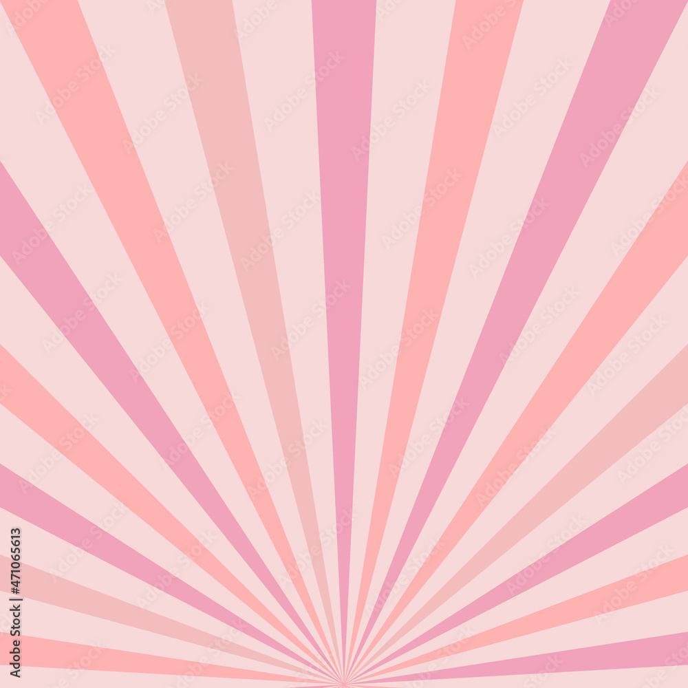 Ray burst concentric stripes vector background. Girlish romantic