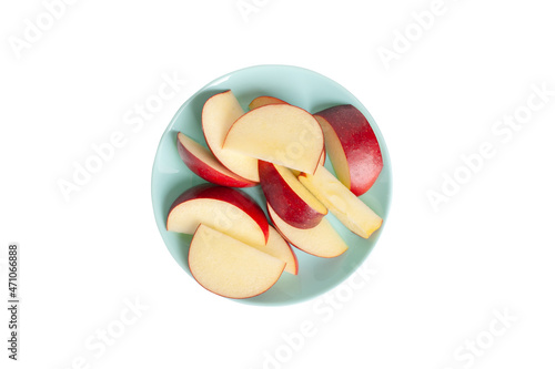 fresh apple slices on a plate isolated on white background