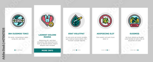 Eco Cosmetics Organic And Bio Onboarding Mobile App Page Screen Vector. Natural Fragrance Handmade And Herbal Aromatic Eco Cosmetics, Cruelty And Nitrate Free Cosmetology Product. Illustrations