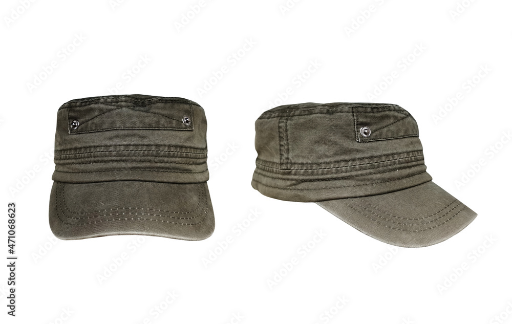 Fashion hat with visor isolated on white background. Green hat. Fashion hat with visor isolated on white background. Green hat.