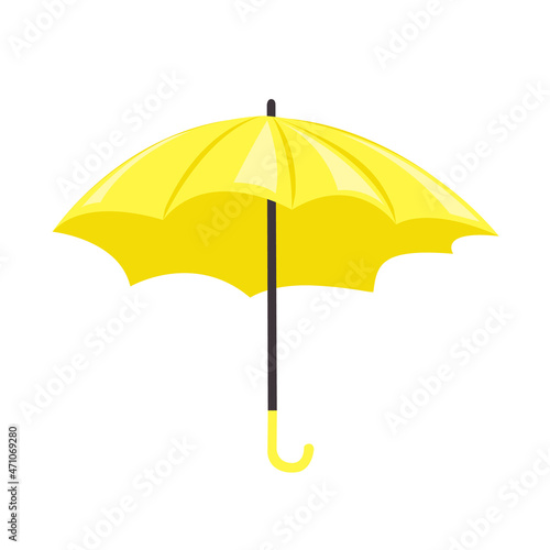Yellow umbrella in simple flat style isolated on white background. Vector illustration for decorating a flyer or postcard.