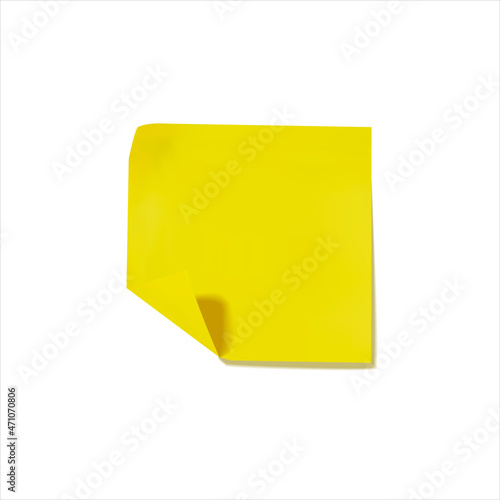 3D square yellow sticker isolated on white background with folded corner, realistic 3D illustration.